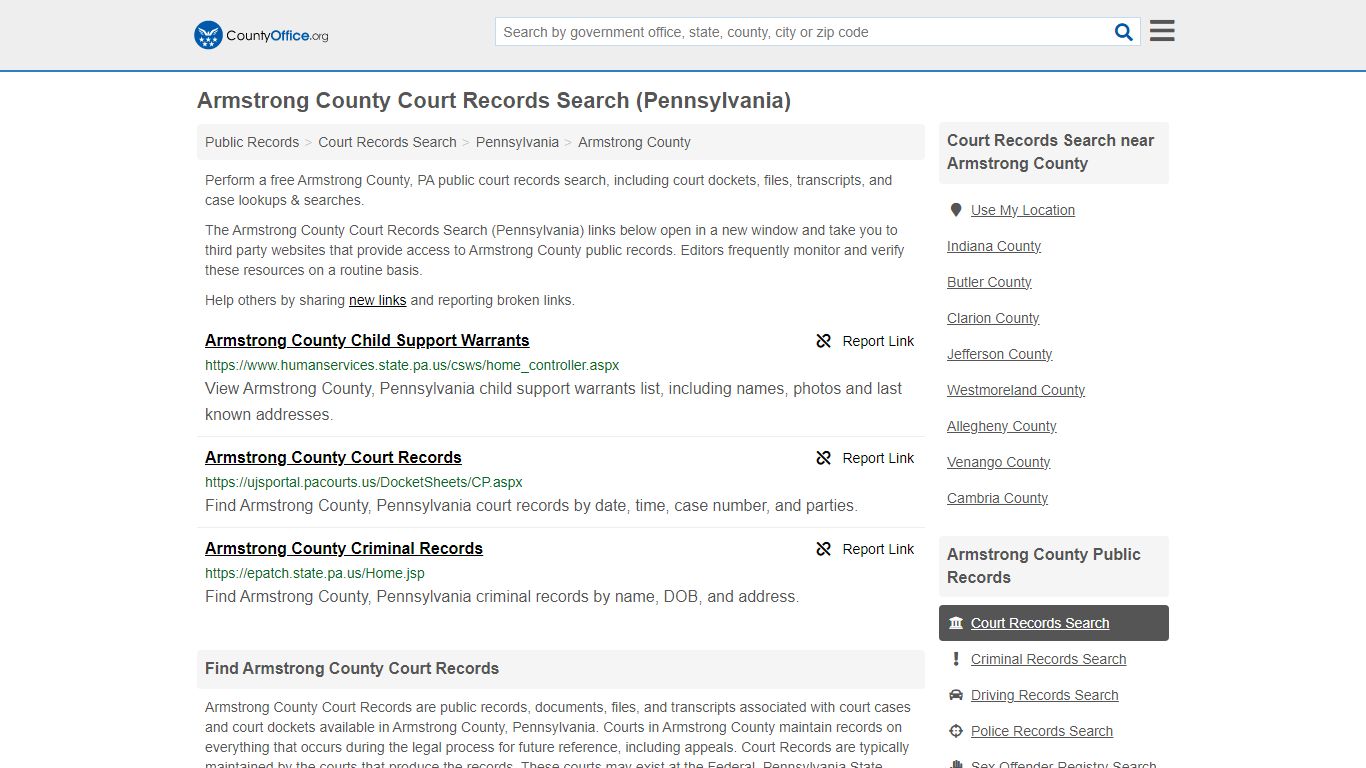 Armstrong County Court Records Search (Pennsylvania) - County Office