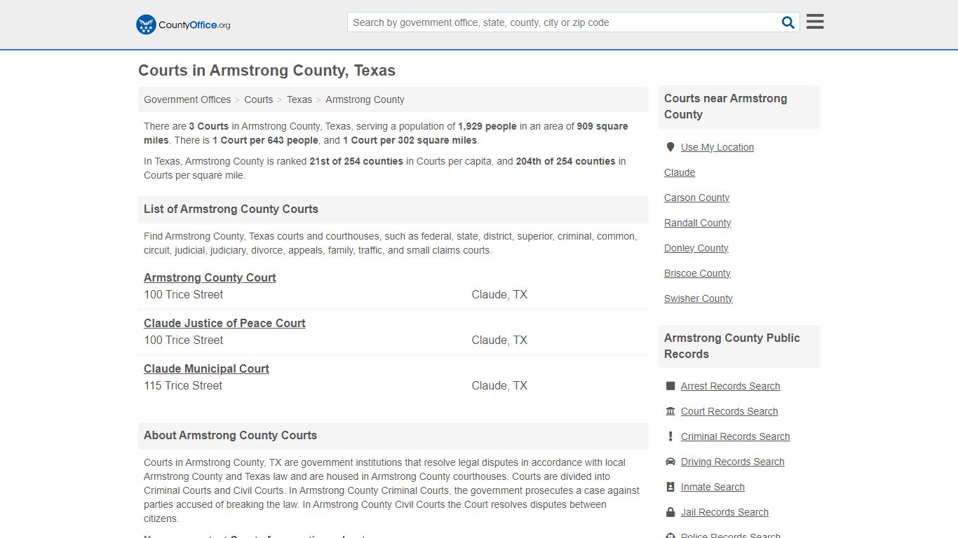 Courts - Armstrong County, TX (Court Records & Calendars)